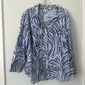 JM Collection Blue and White Paisley Style Blouse with sequin